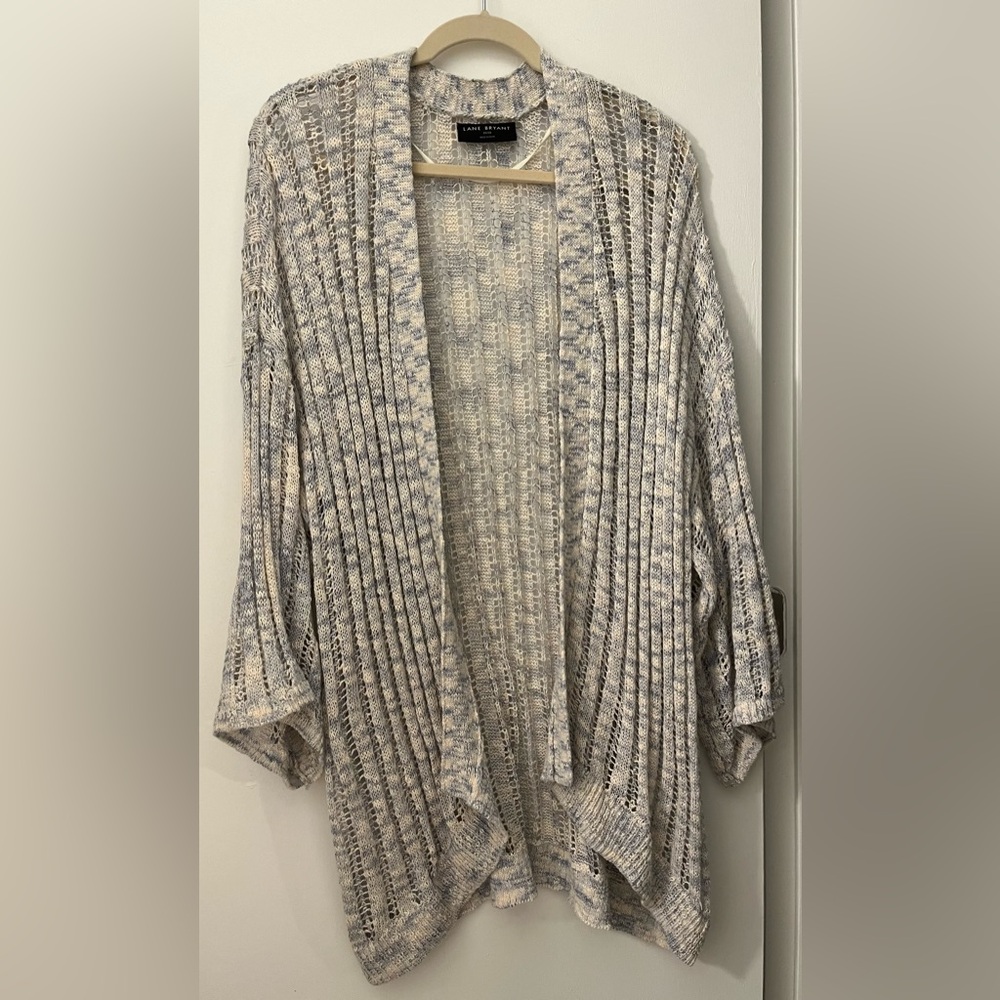 Lane Bryant Open Front Cardigan Bell Sleeves 26/28 Blue Ivory